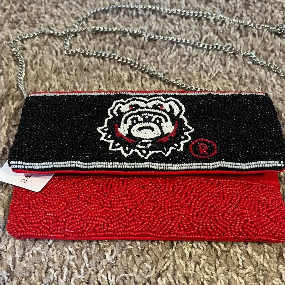 Georgia red and Black Beaded Crossbody Bag